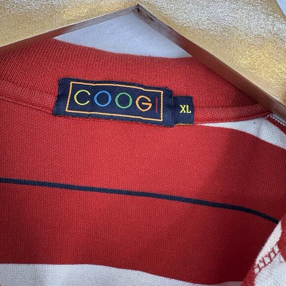 Coogi Men’s Sz XL Red/White Striped Polo Short Sleeve Embroidered Spell Out READ - Picture 6 of 8